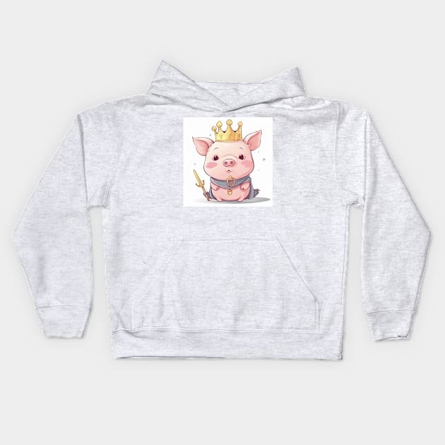 Kawaii King Piggy, Cartoon Kids Hoodie by FrenArt